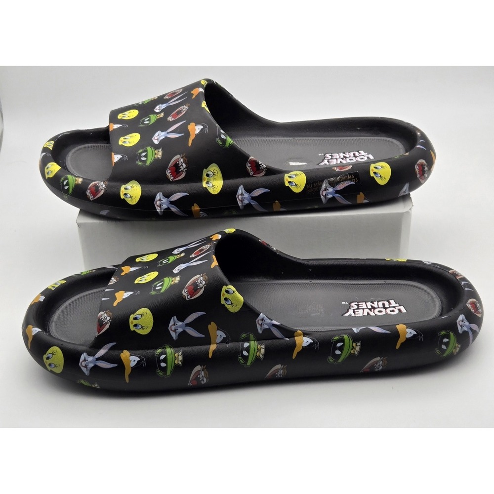 Ground Up Looney Tunes Flip Flops Mens 13‎ Black Cartoon Character Slide Sandals - Picture 2 of 10